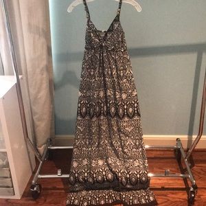 Long print dress with adjustable straps